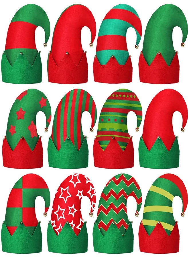 Tisancy تيسانسي، 12 قطعة من قبعات عيد الميلاد الملونة والمضحكة مع جرس، إكسسوارات حفلات العطلات للبالغين، غطاء رأس سانتا للحفلات (كلاسيكي 3) - Image 1